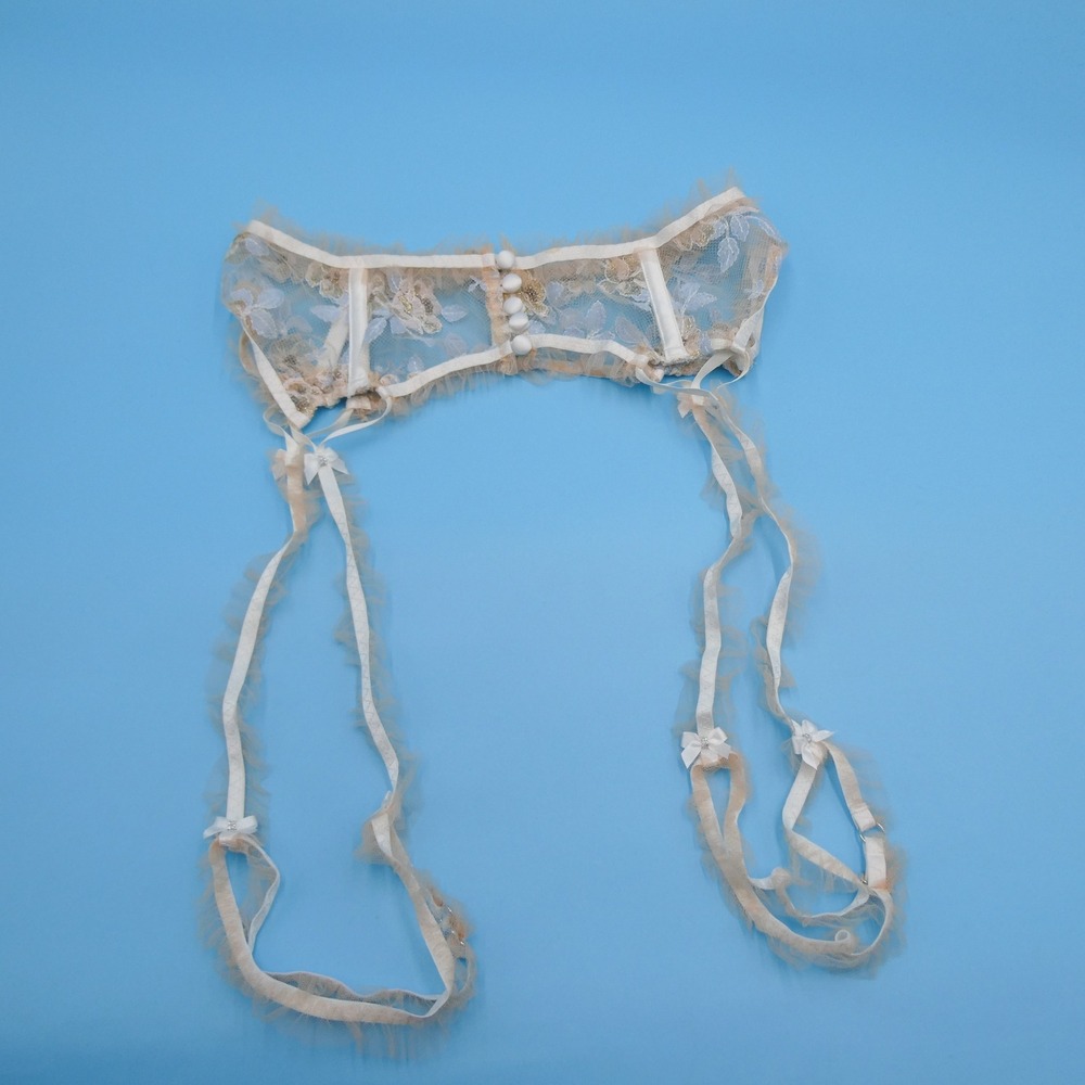 For Love & Lemons Garter Belt Womens Medium‎ Blue Floral Lace Polyester